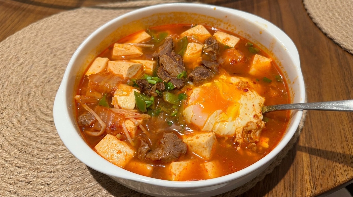 Sopa Coreana Picante de Kimchi, Ternera y Tofu