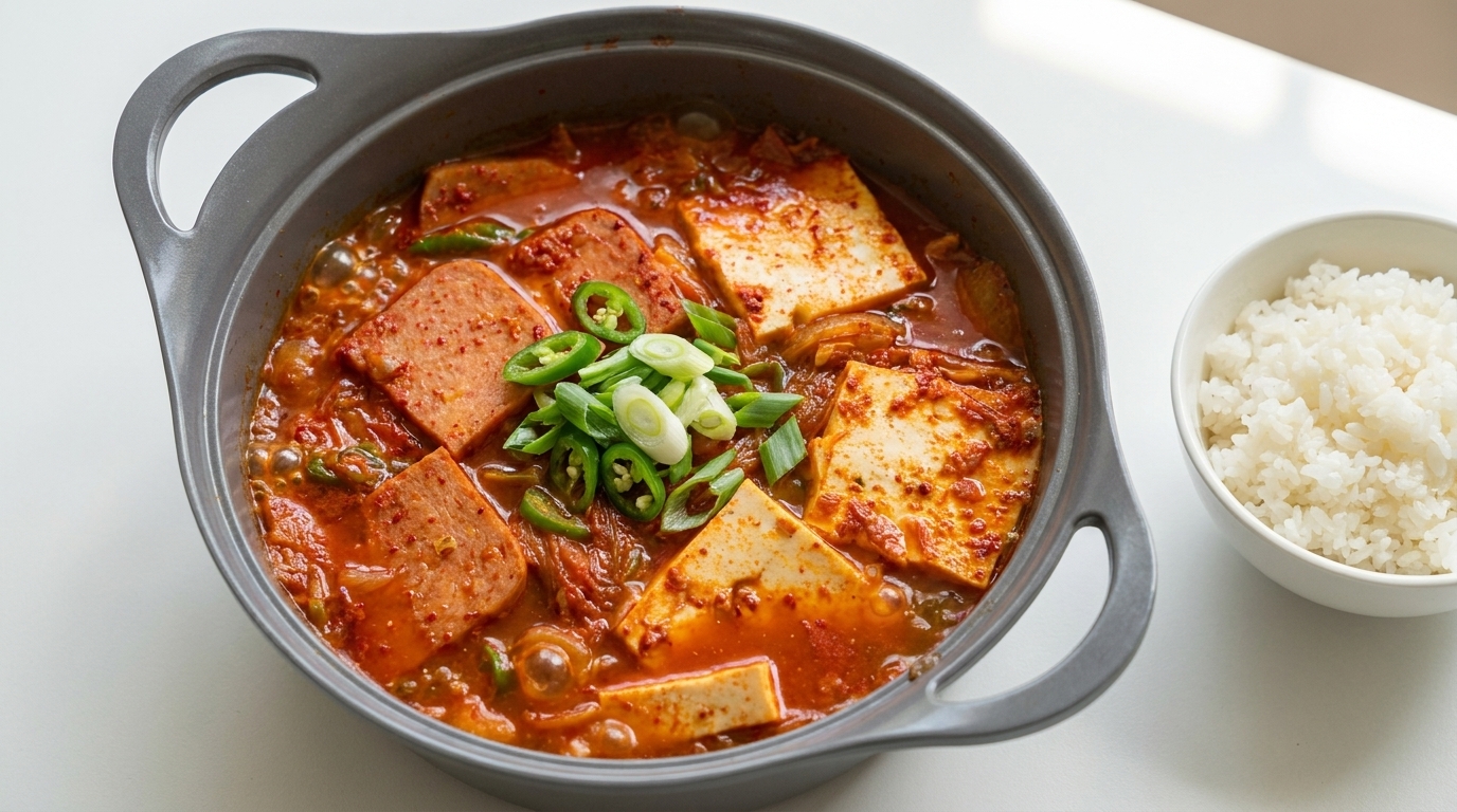 Clásico Kimchi Jjigae: Estofado Coreano de Spam y Tofu