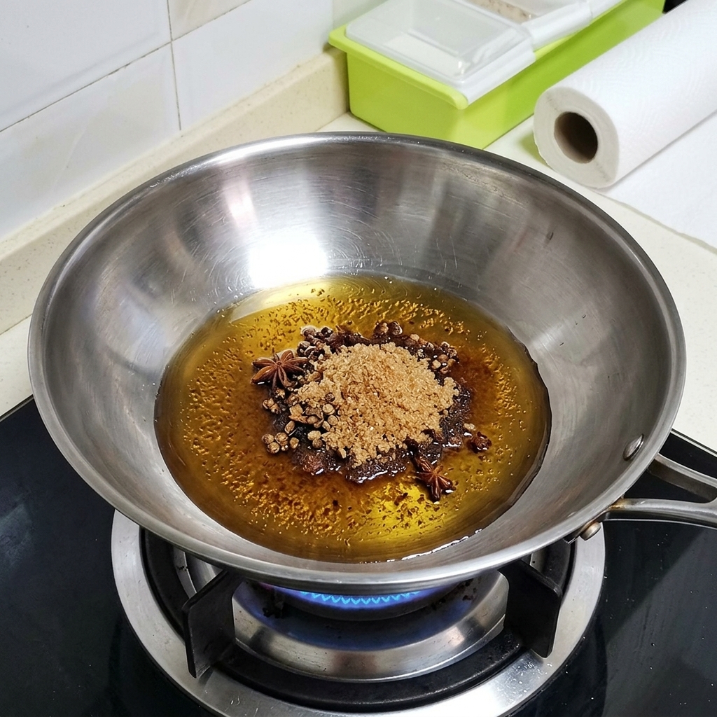 Trozos de cebolla y melón verde añadiéndose a una olla de agua que ya contiene condimentos.