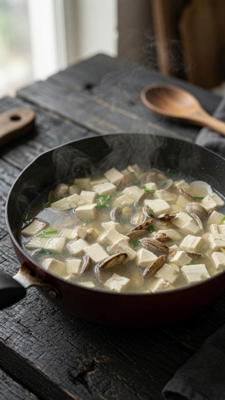 Sopa clara de almejas y tofu en 15 minutos