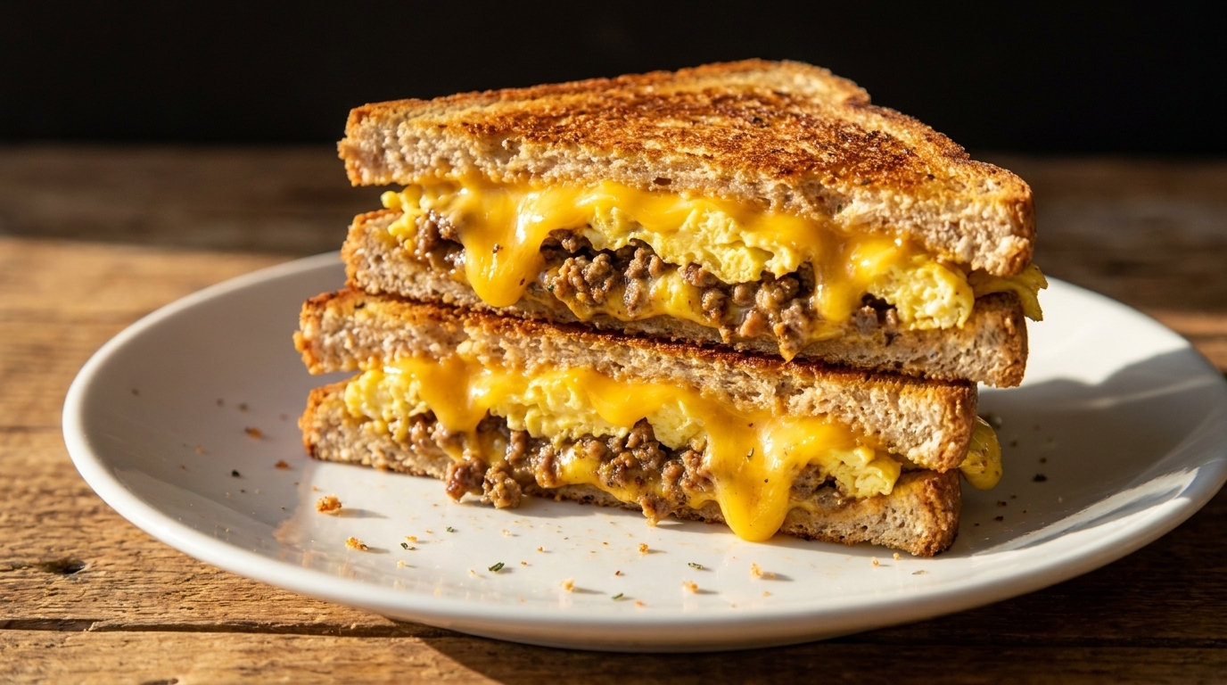 Tostada de Desayuno con Carne Molida y Queso Cheddar al Estilo Hong Kong