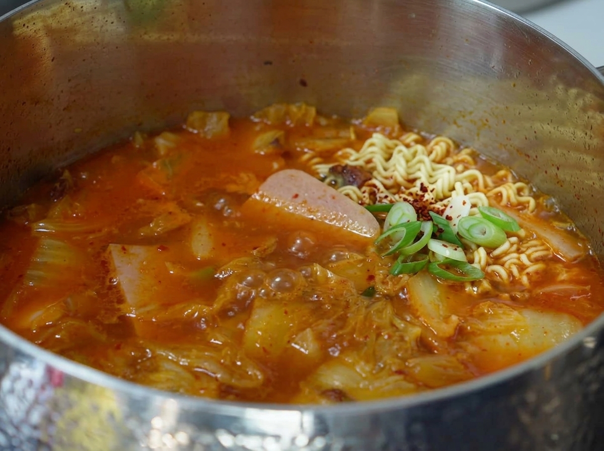 Bloques de ramen colocados en el estofado burbujeante.