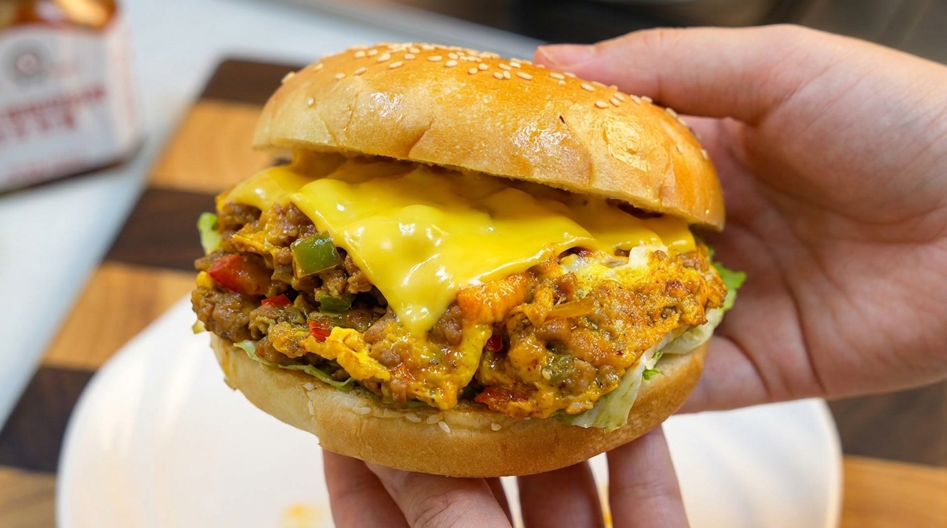 Hamburguesa de Carne Picada, Huevo y Pimiento Verde