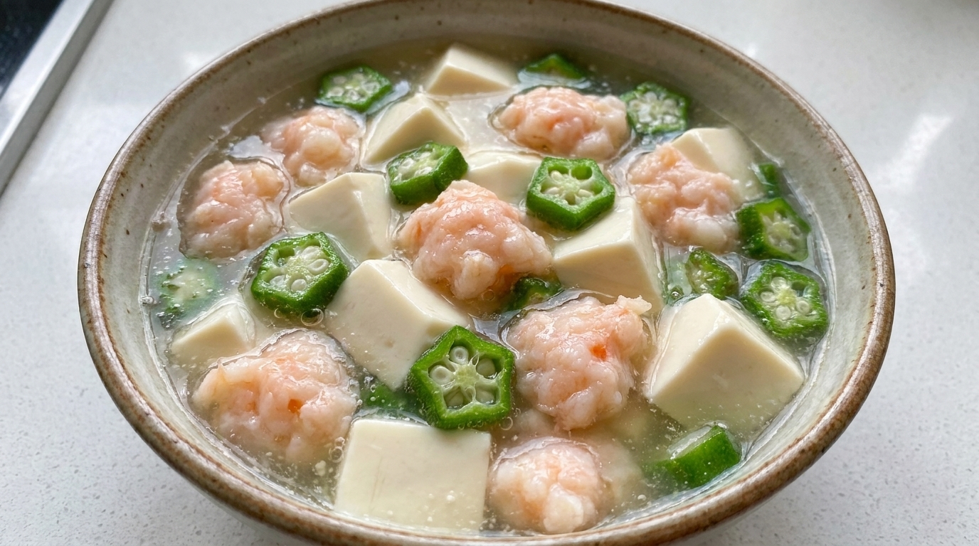 Sopa de Okra, Pasta de Camarón y Tofu