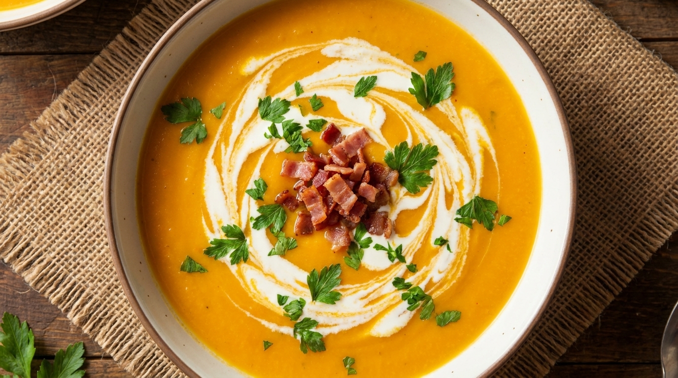 Crema de Calabaza con Crujiente de Tocino