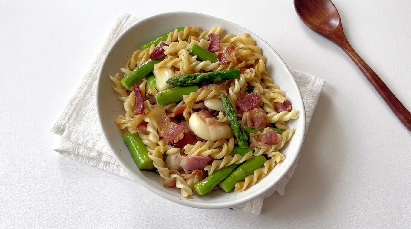 Fusilli con Espárragos y Tocino