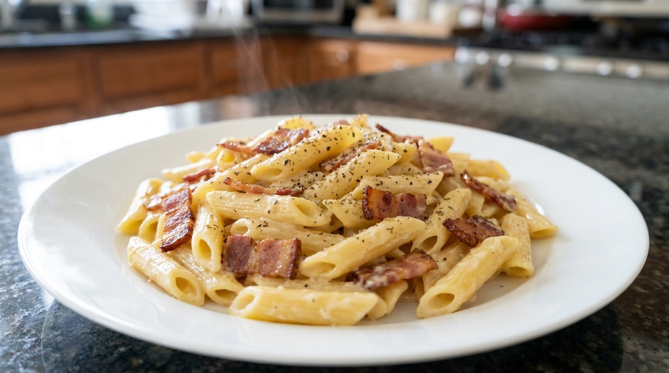 Penne Cremoso con Tocino y Ajo