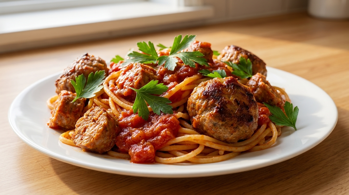 Pasta con albóndigas y salchichas al estilo El Padrino