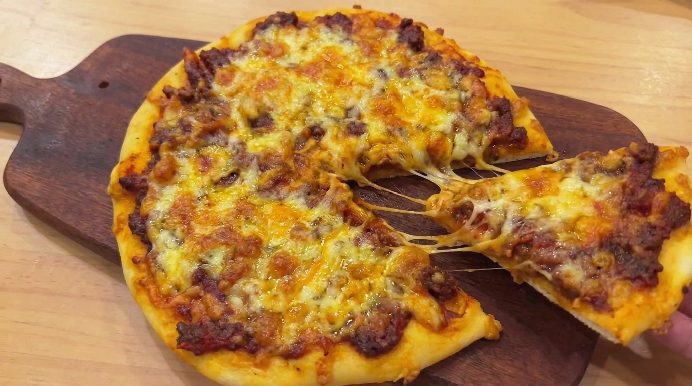 Pizza Casera de Masa Fina con Carne