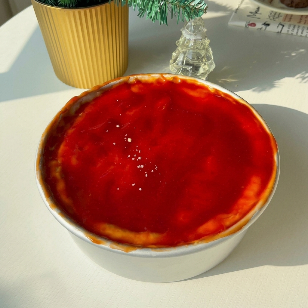 Queso en polvo y pimienta negra siendo espolvoreados sobre la pizza con salsa.