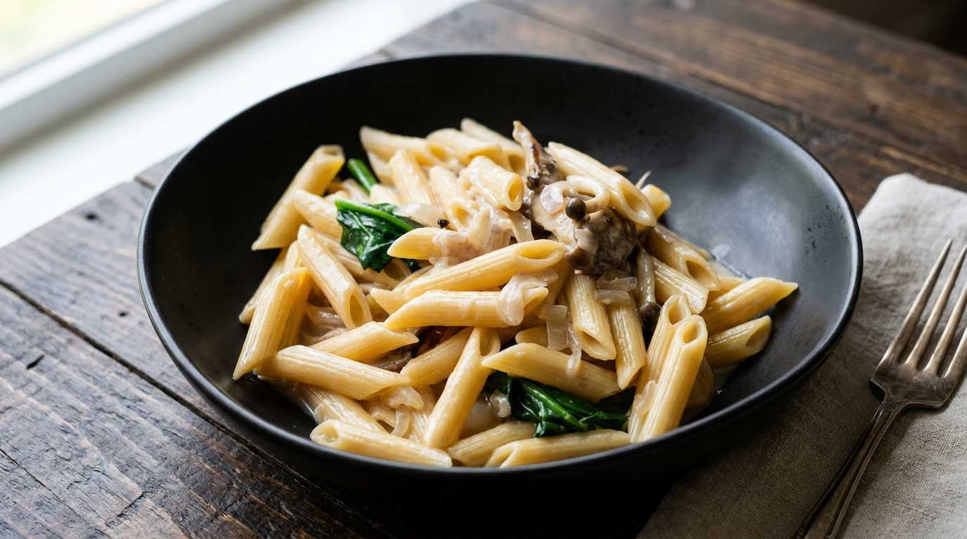 Penne Cremoso con Champiñones en una Sola Olla