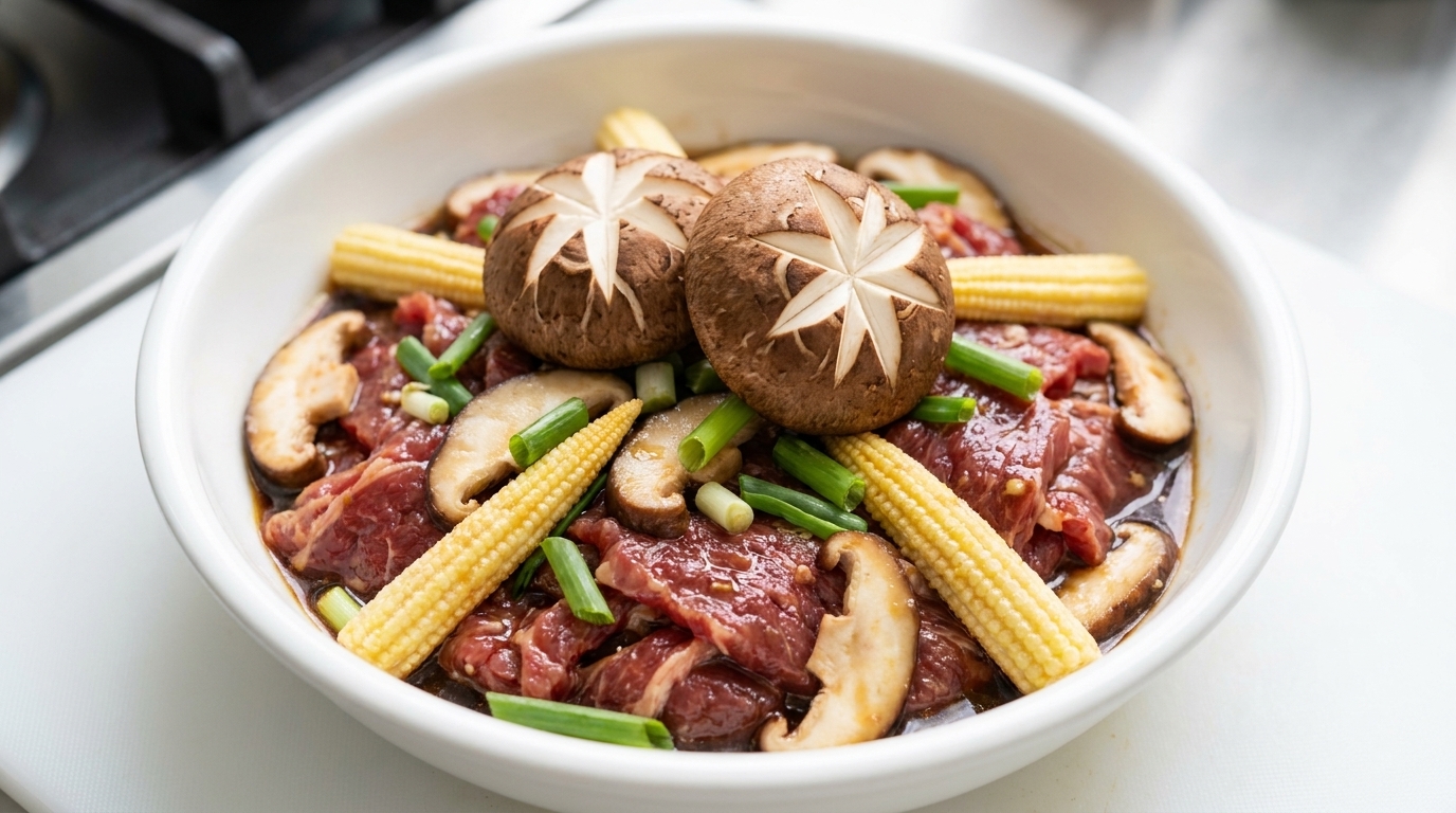 Ternera Marinada con Champiñones al Estilo Coreano