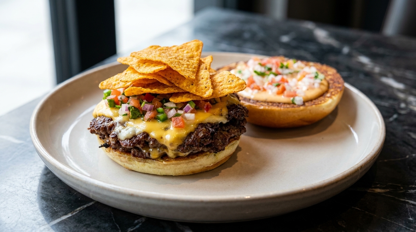 Double Smash Burger con Salsa Mexicana y Chile Ahumado