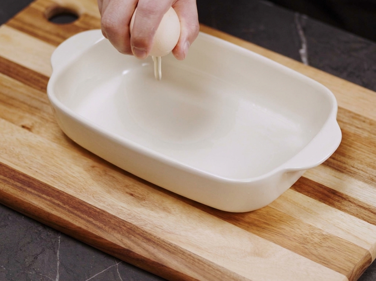 Huevo rompiéndose en un recipiente para batir.