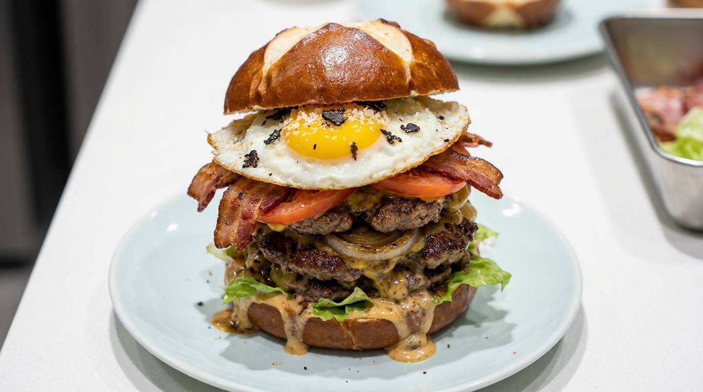 La Hamburguesa Definitiva: Trufa Negra, Parmesano y Pan de Pretzel