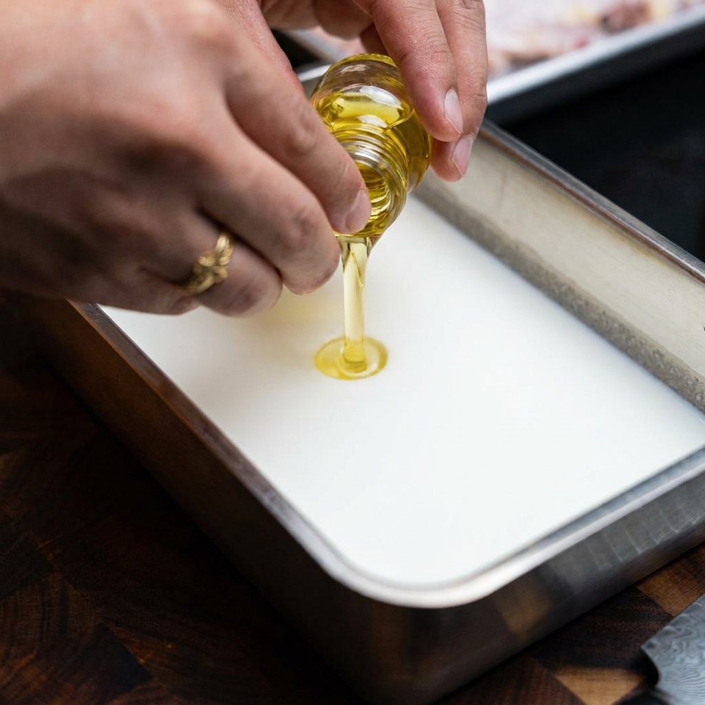 Un primer plano de un huevo crudo siendo batido en una mezcla de leche y especias en un recipiente de acero inoxidable.