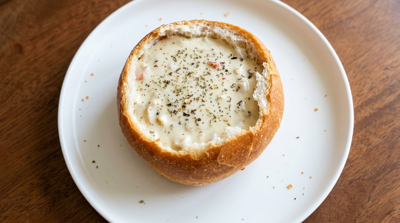 Clam Chowder Clásico de San Francisco en Tazón de Pan