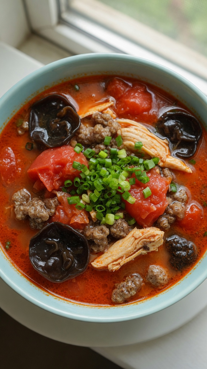 Sopa de Pollo con Tomate y Ñoquis de Trigo Sarraceno