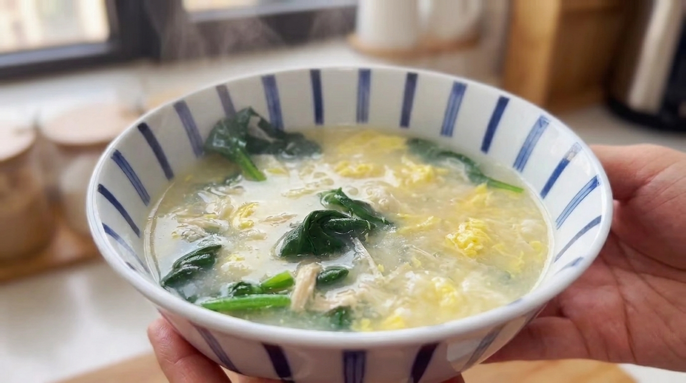 Consoladora Sopa de Pollo con Bolitas de Masa (Mian Geda Tang)