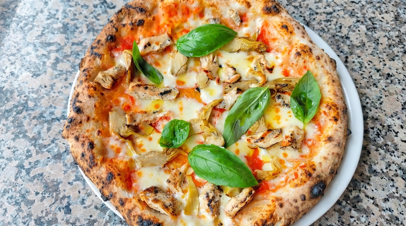 Pizza de Pollo y Alcachofas