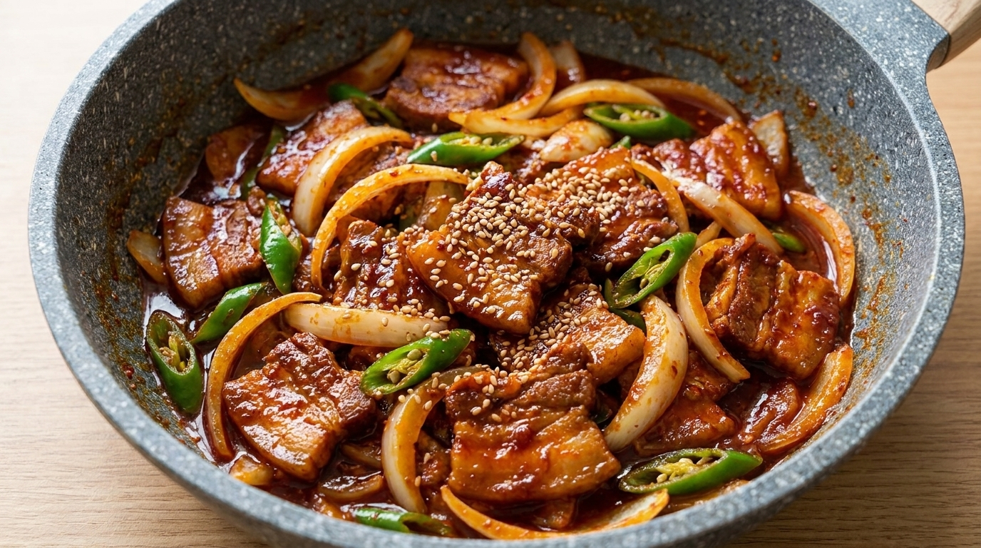 Cerdo salteado picante al estilo coreano (Jeyuk Bokkeum)