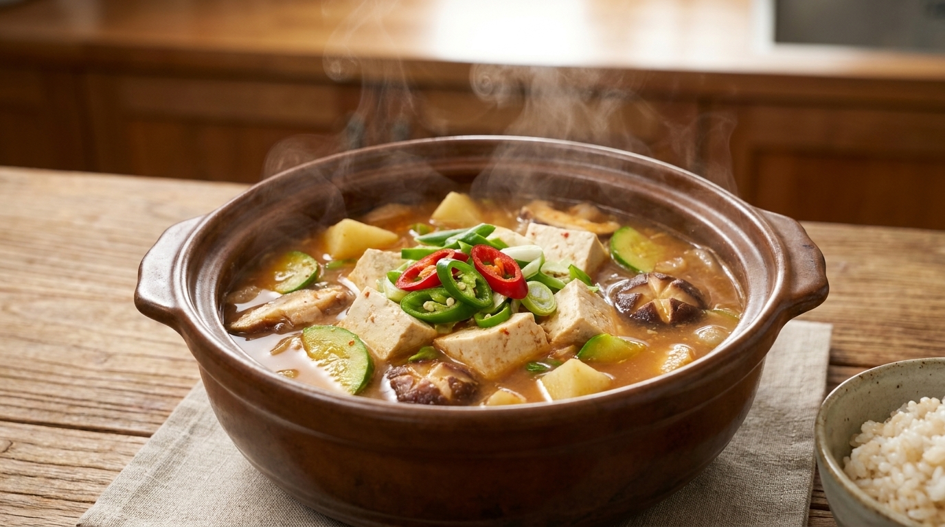 Doenjang-jjigae tradicional (Estofado de pasta de soja coreano)