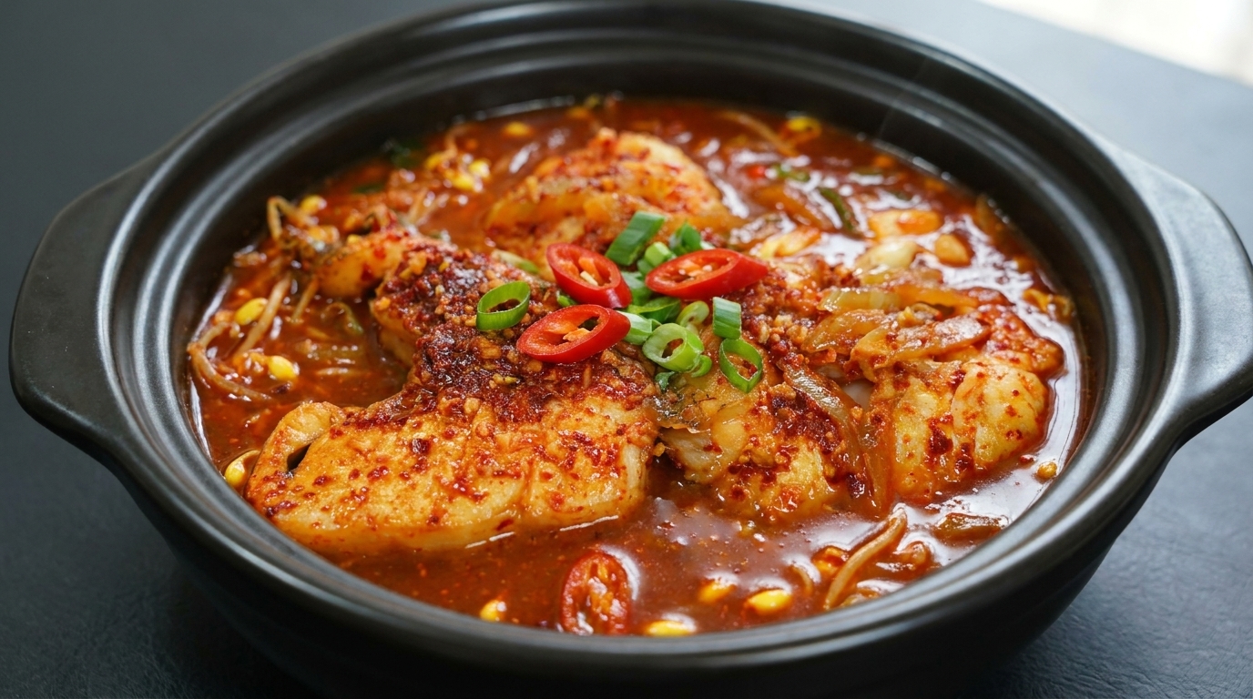 Bacalao Estofado al Estilo Coreano con Brotes de Soja