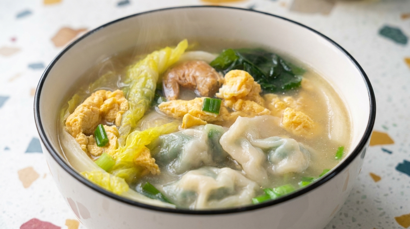 Sopa reconfortante de dumplings y huevo