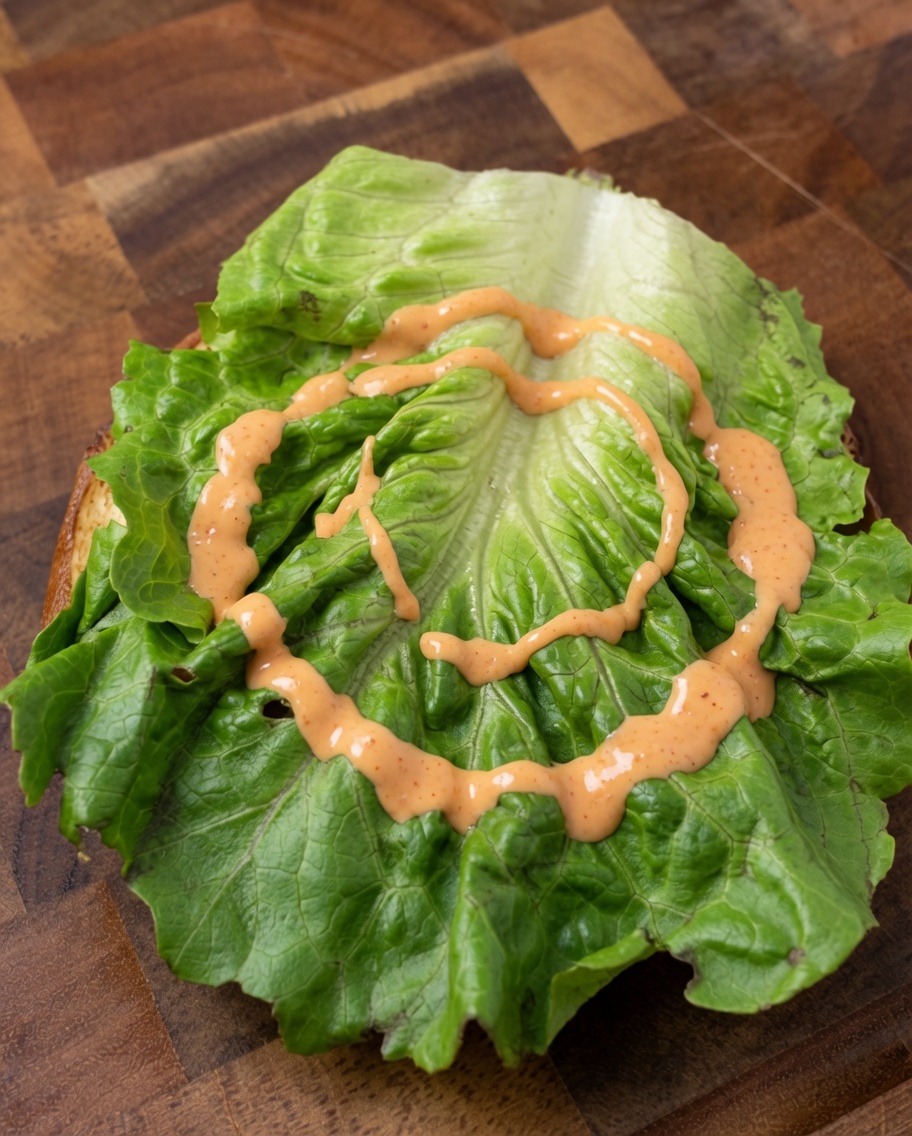 Montaje de hamburguesa fresca con capas de lechuga, cebolla y tomate.