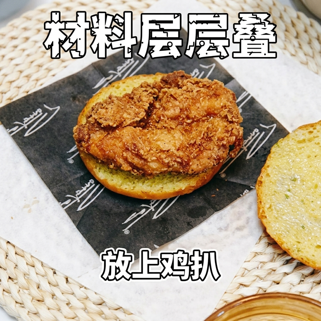 Trozos de pollo teriyaki glaseado sobre la base de un pan tostado.