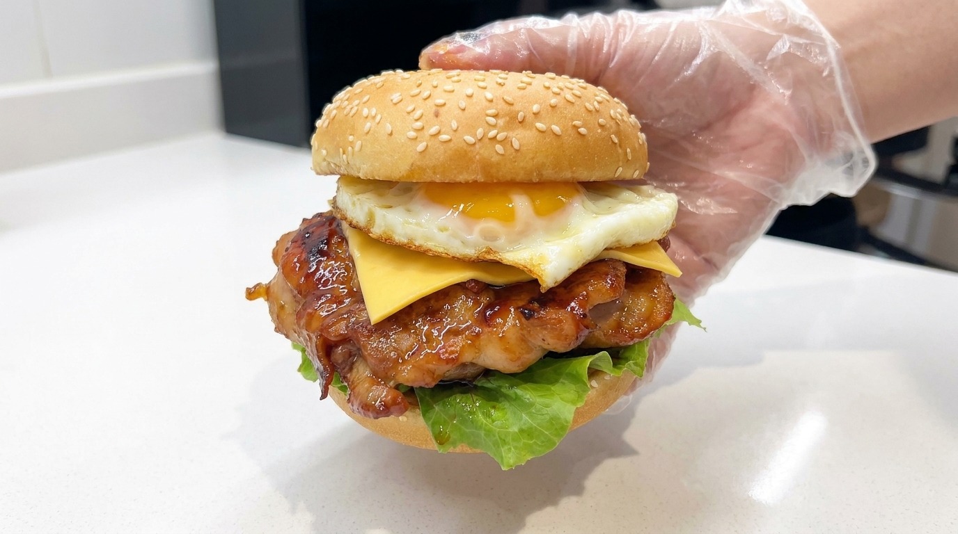 Hamburguesa Casera de Pollo Teriyaki con Queso