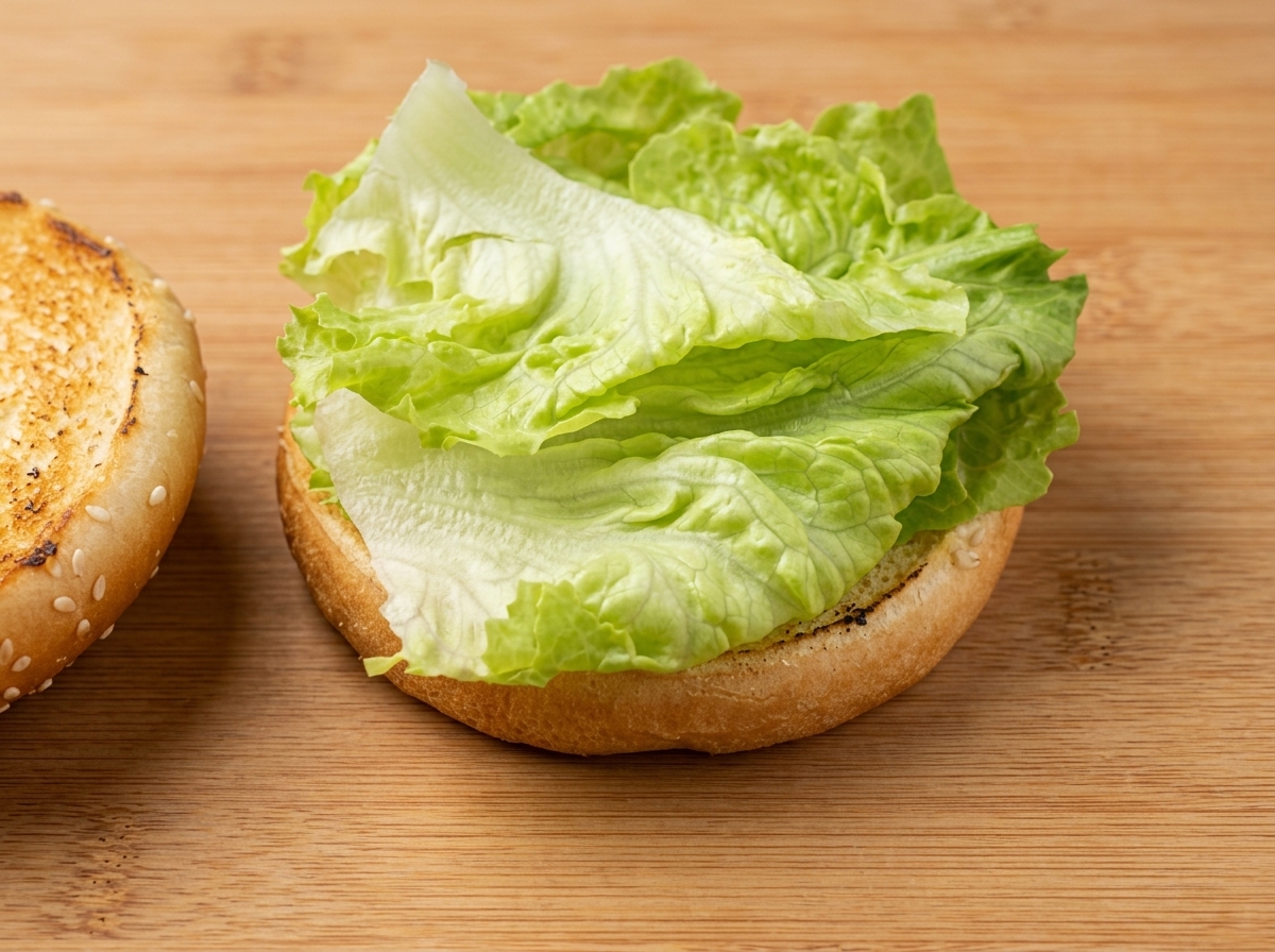 Rodajas de tomate rojo fresco sobre la capa de lechuga.