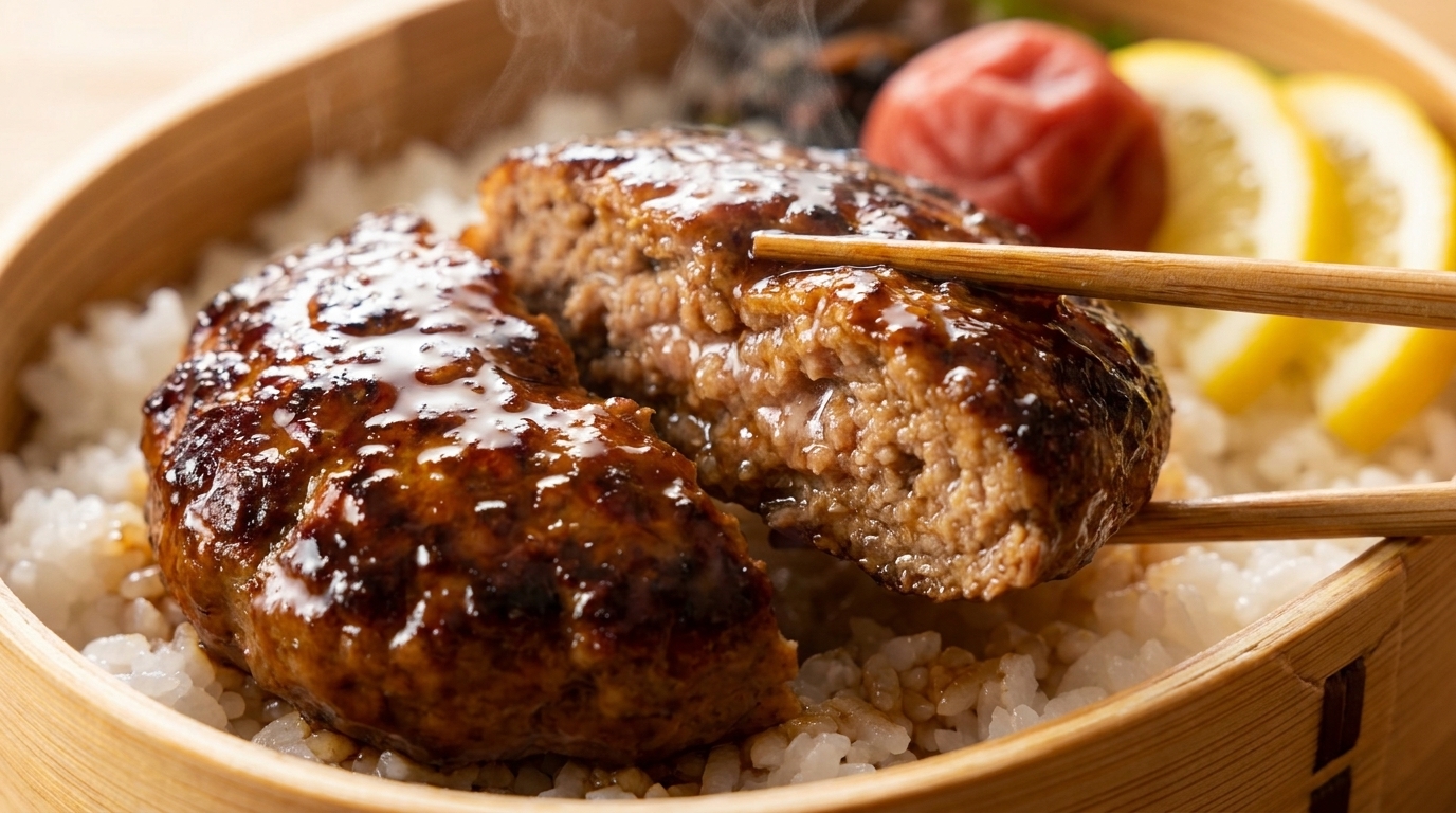 Hamburguesa Estilo Japonés (Hambagu) con Salsa Teriyaki