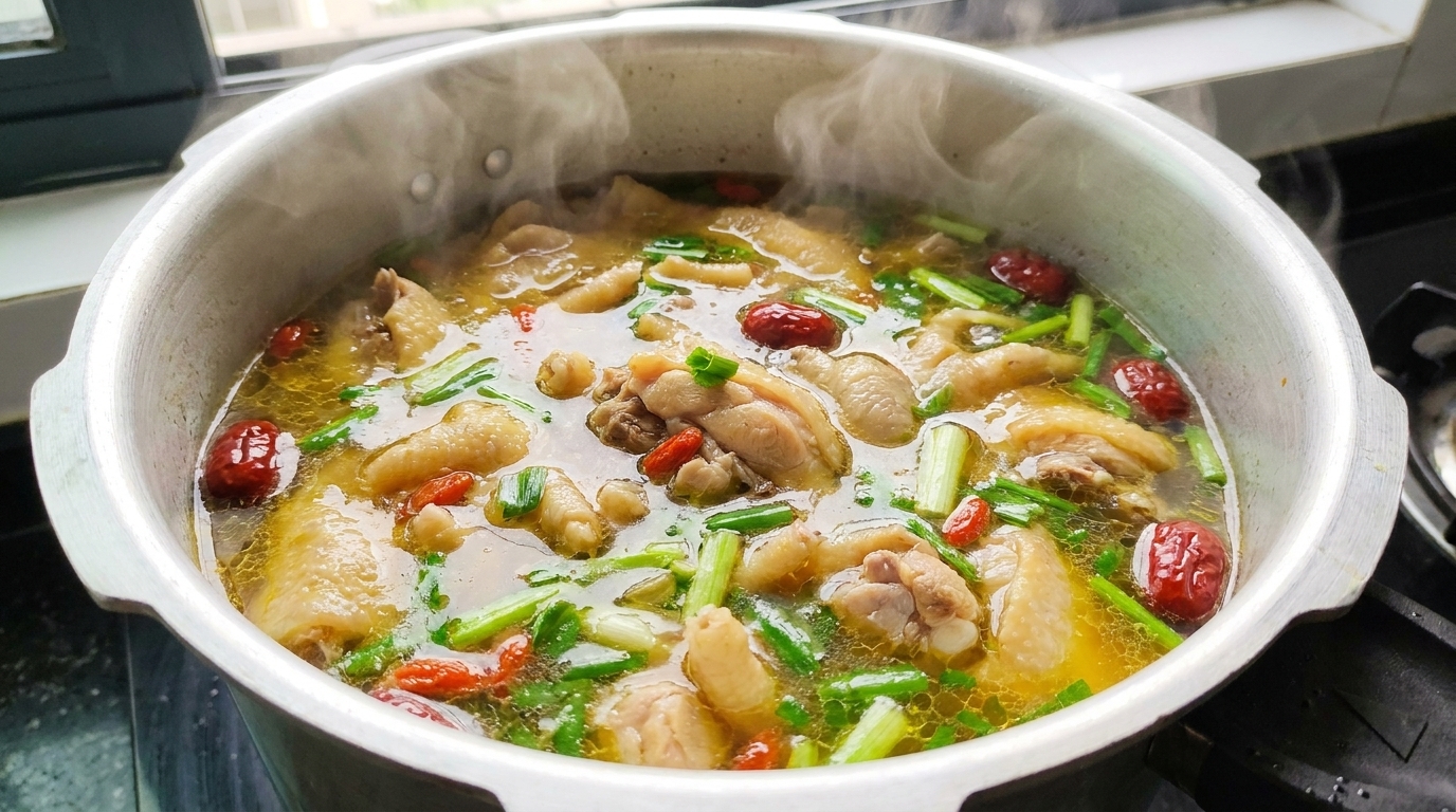 Sopa de Pollo con Jengibre de Arena en Olla a Presión