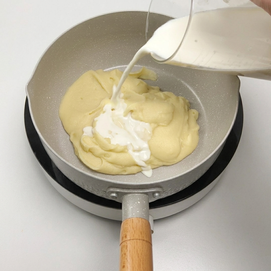 Primer plano de vino blanco y agua caliente siendo vertidos sobre el pollo y los aromáticos en una olla.