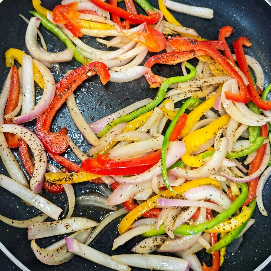 Ternera, pasta y verduras salteándose juntas en una sartén grande.