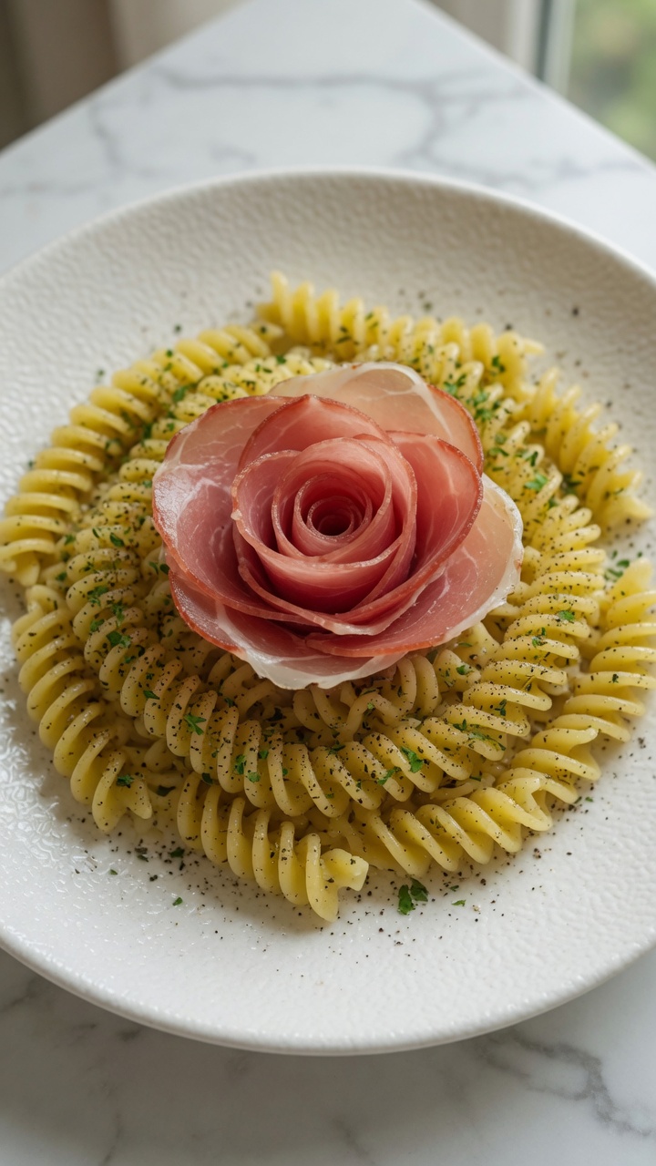 Pasta fría toscana con mantequilla y jamón