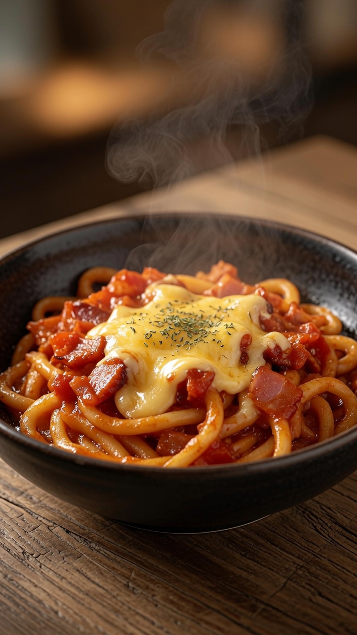 Udon con Tomate, Bacon y Queso