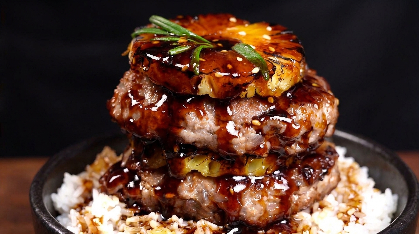 Arroz con Carne y Piña Caramelizada