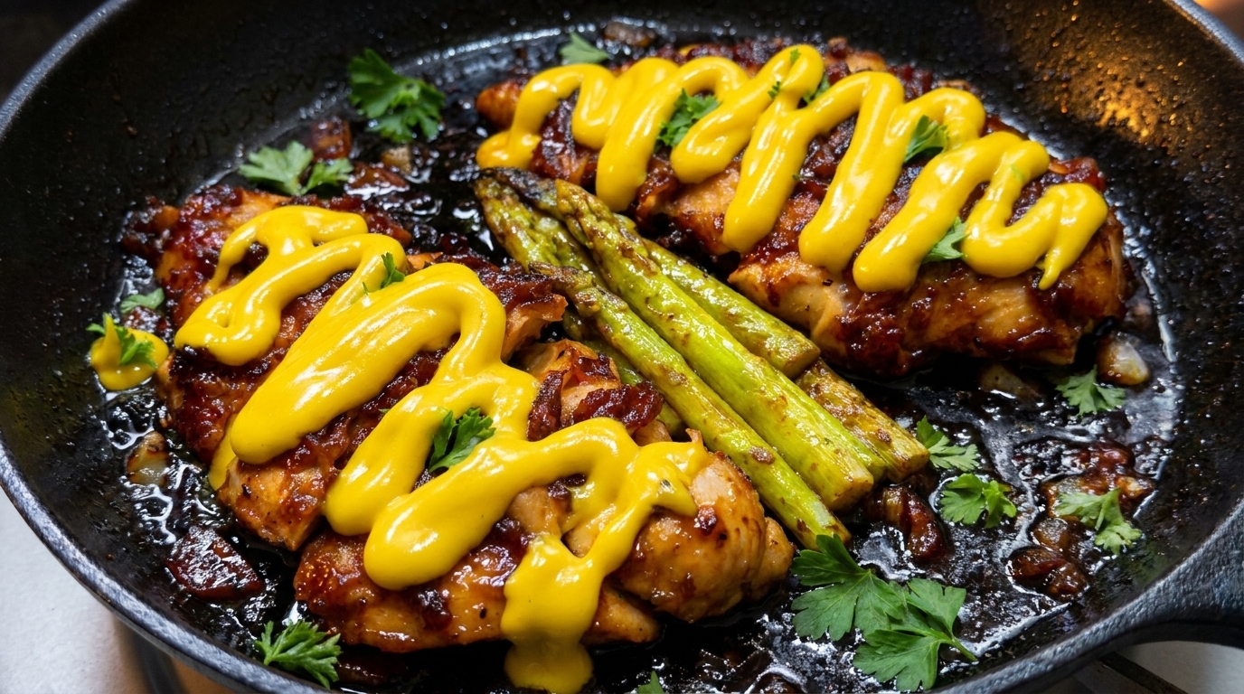 Pollo a la Miel y Mostaza con Espárragos