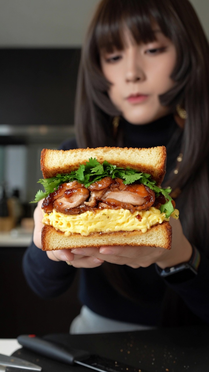 Sándwich de Pollo Glaseado y Huevos Revueltos