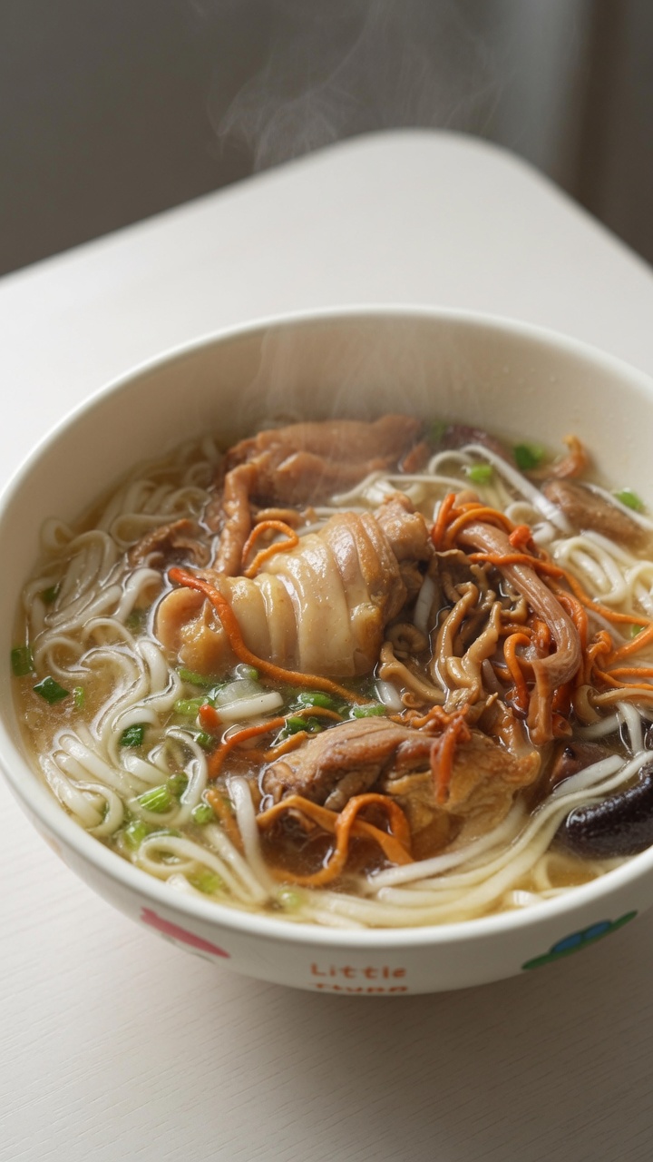 Sopa de Fideos con Pollo y Setas Deshidratadas