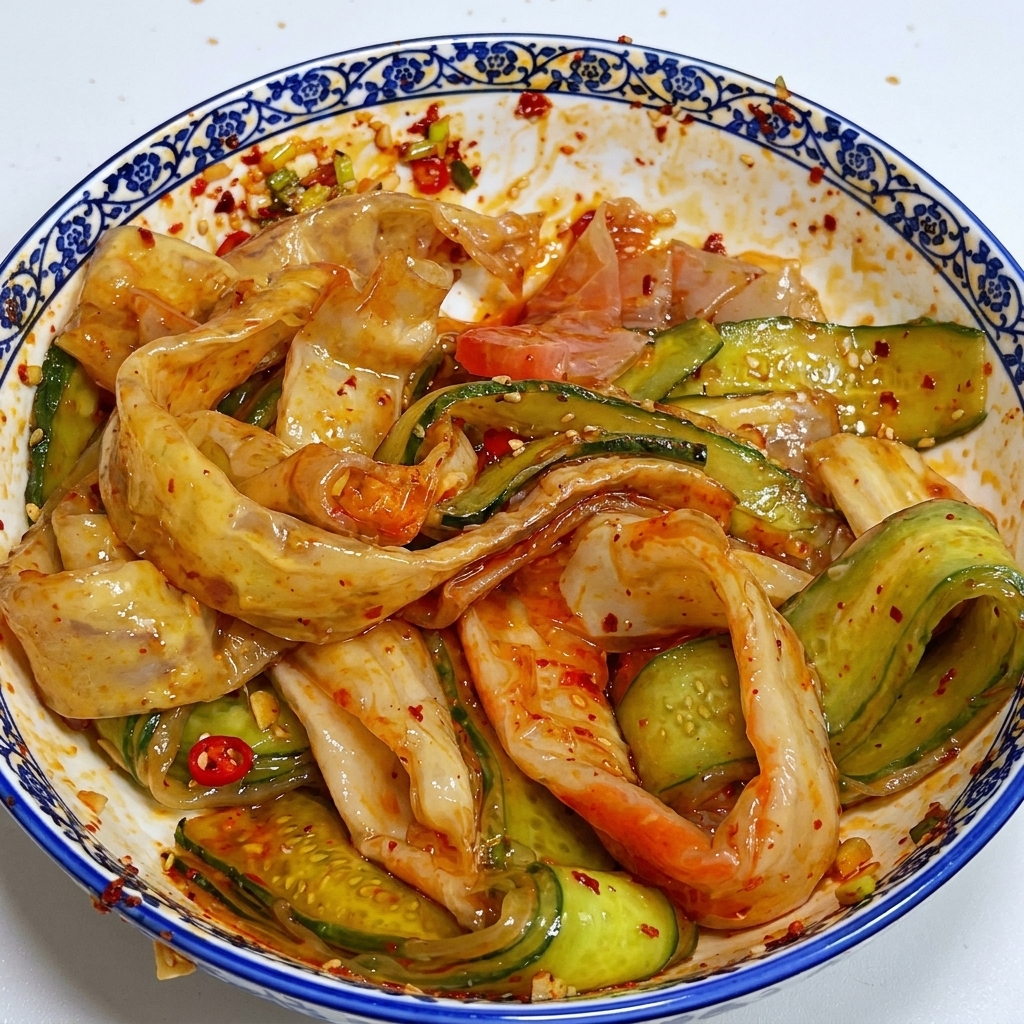 Palillos mezclando rollitos en una salsa, asegurando que cada uno esté completamente cubierto y listo para el consumo.