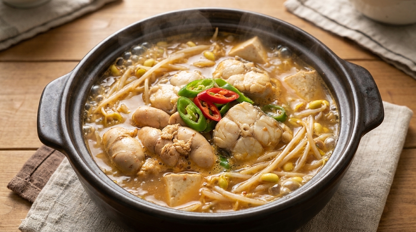 Estofado de abadejo y huevas con pasta de soja (estilo Yanbian)