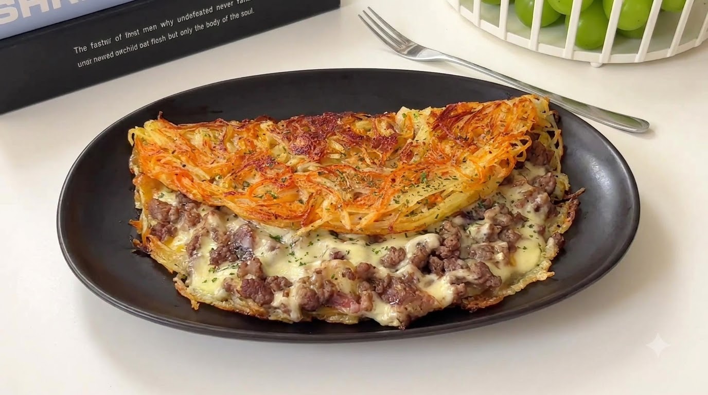 Tortilla Crujiente de Patata con Carne y Queso