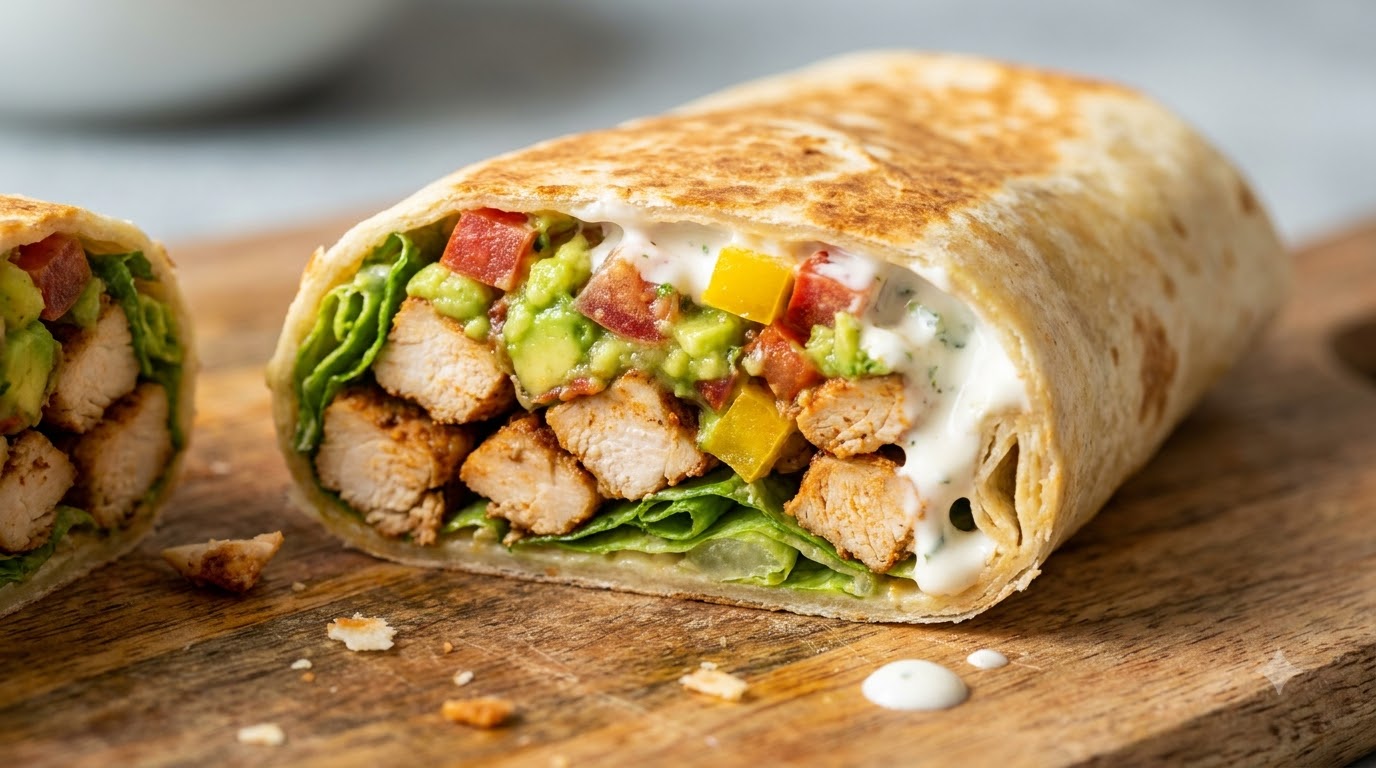 Burrito de pollo mexicano con salsa de aguacate