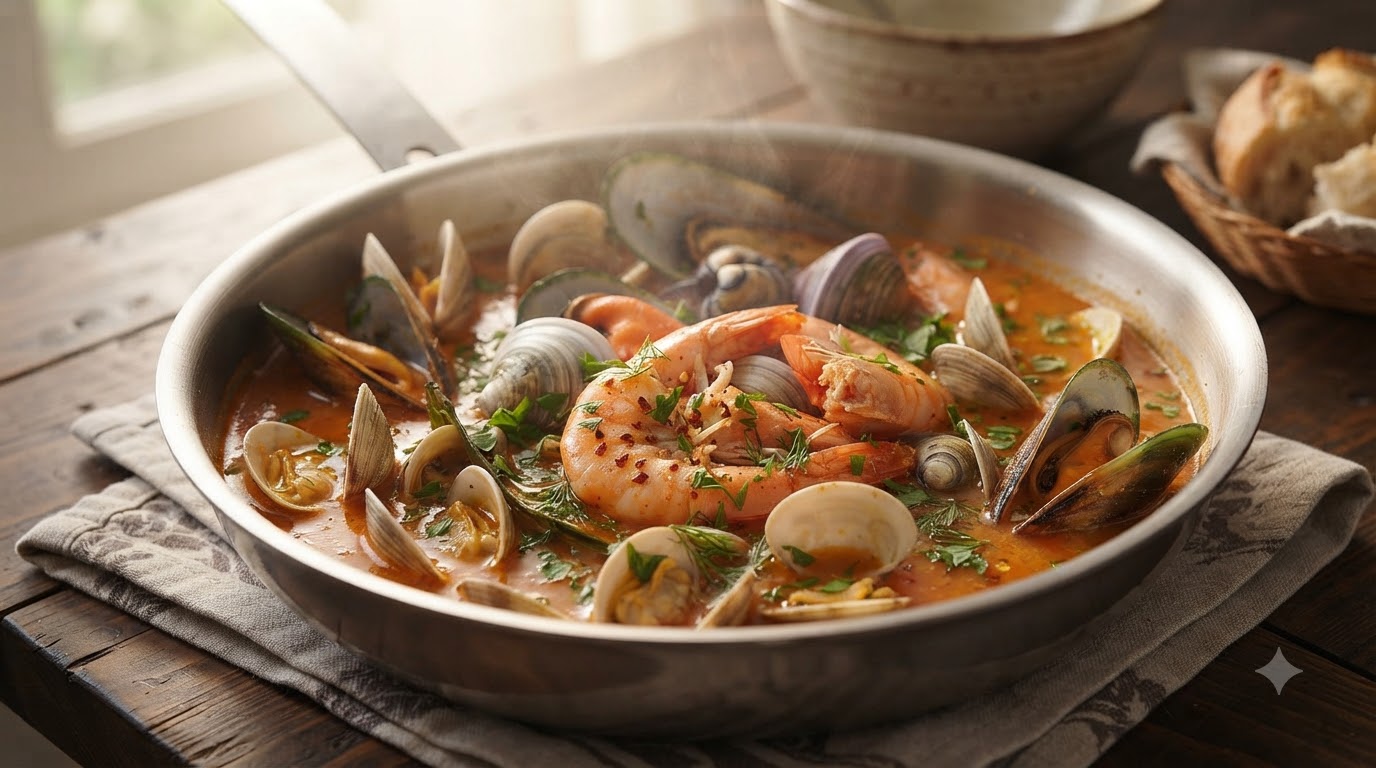 Sopa Mediterránea de Mariscos