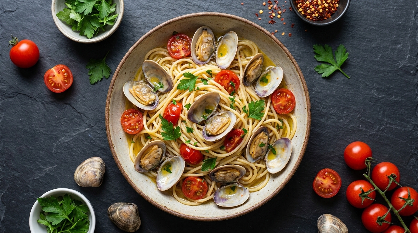 Auténticos Espaguetis con Almejas (Spaghetti alle Vongole)