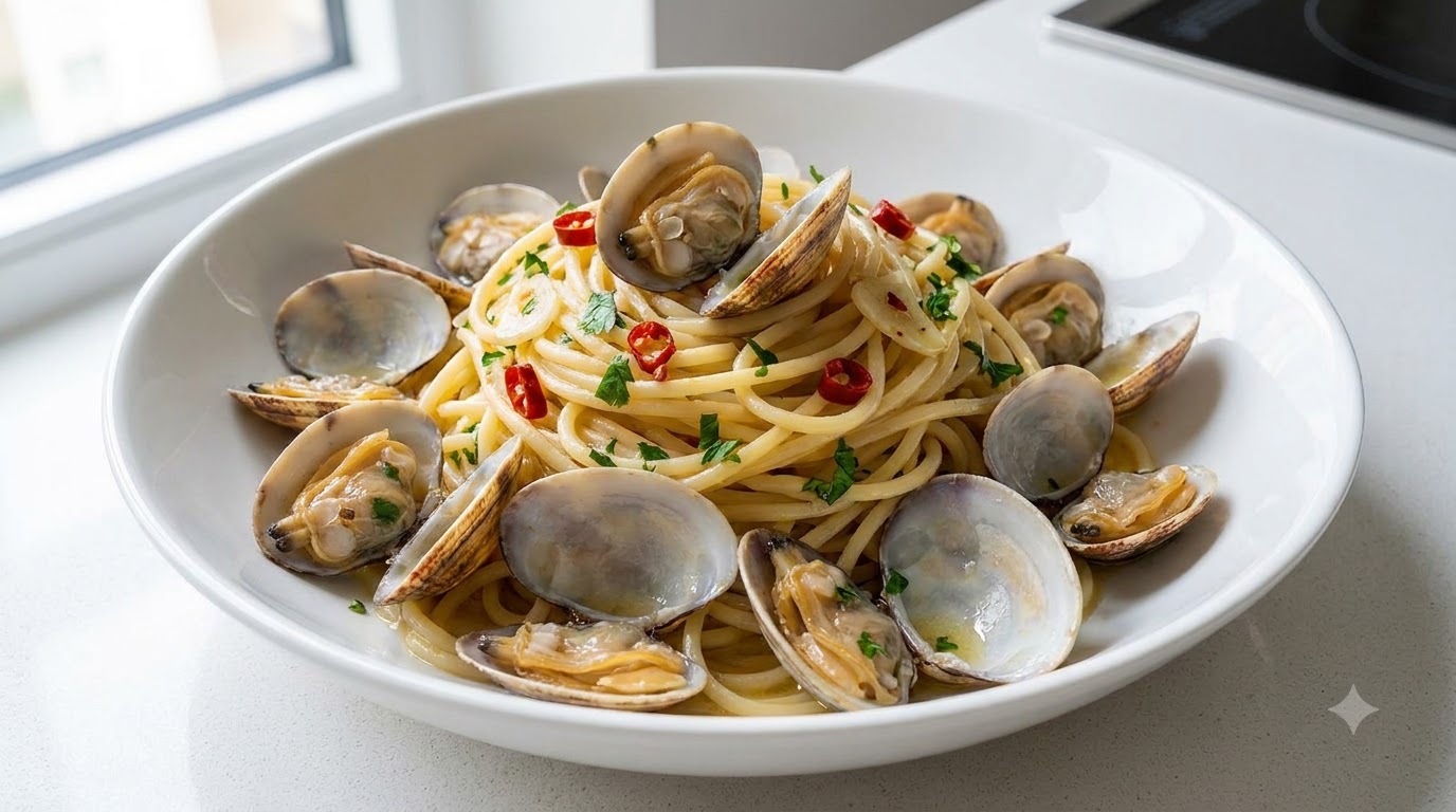 Pasta con Almejas al Ajo en 10 Minutos (Spaghetti Alle Vongole)