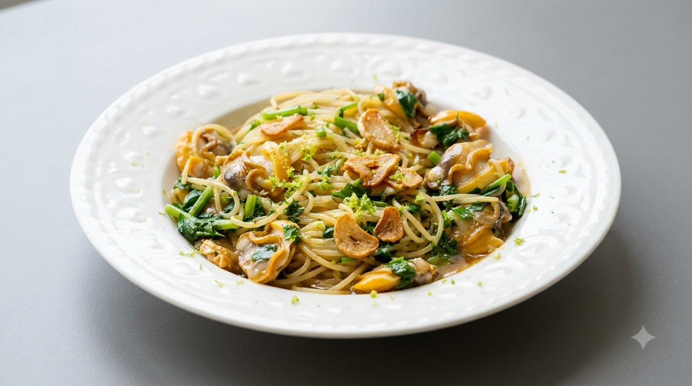 Pasta con Almejas al Vino Blanco y Mantequilla de Cangrejo